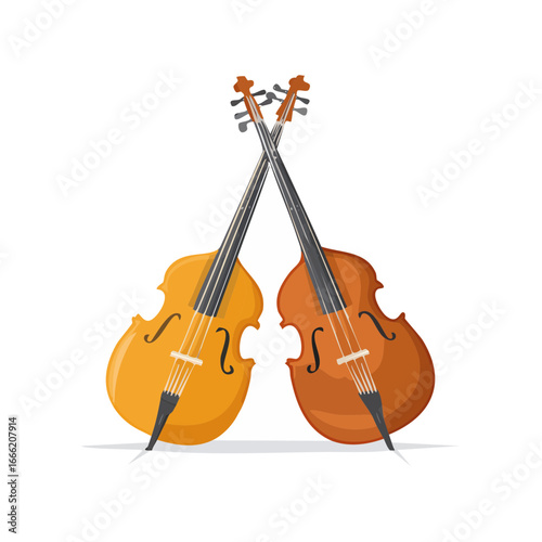 Two upright basses crossed on black background, music symbol vector illustration