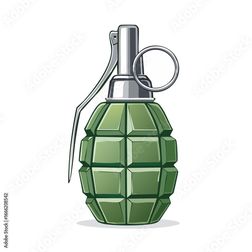 Green hand grenade vector illustration on black. Explosive military weapon concept for danger or aggression. War equipment icon design.