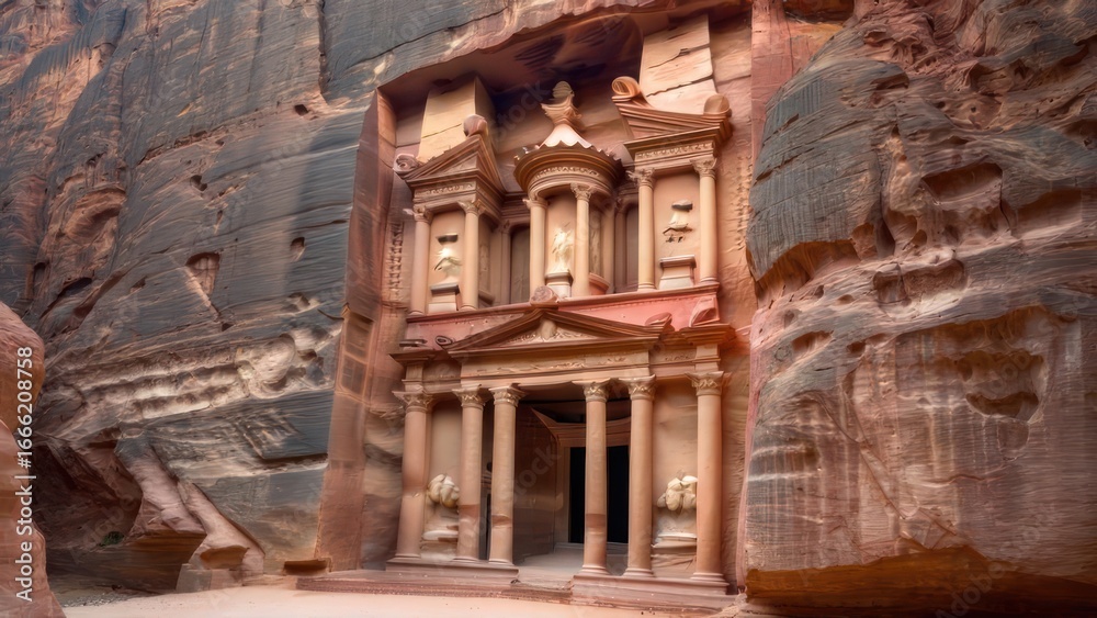 Naklejka premium Ancient sandstone structure carved into a cliff face