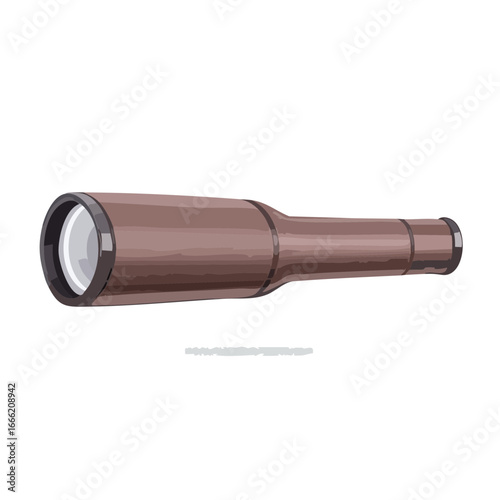 Vintage brown spyglass illustration, antique telescope for nautical and exploration themes, on black background