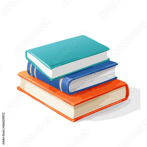 Stack of educational books in teal, blue, and orange tones for reading, studying, or collecting knowledge.