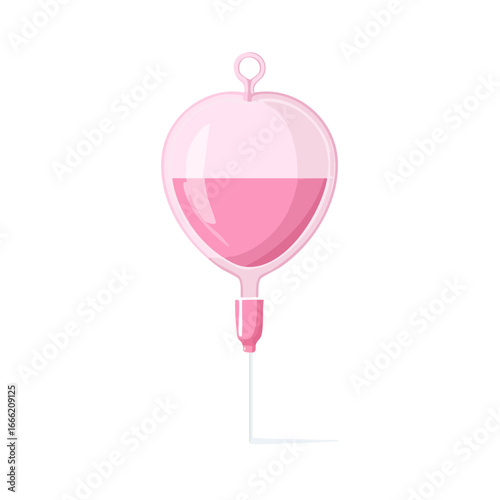 Cartoon style pink blood bag for intravenous transfusion concept illustration. Treatment and healthcare in a cute vector style.