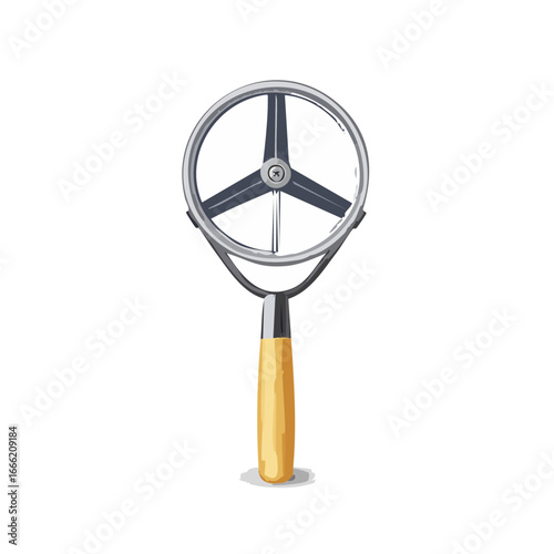 Illustration of a hand-held anemometer for wind measurement, showing rotating blades, isolated on black.