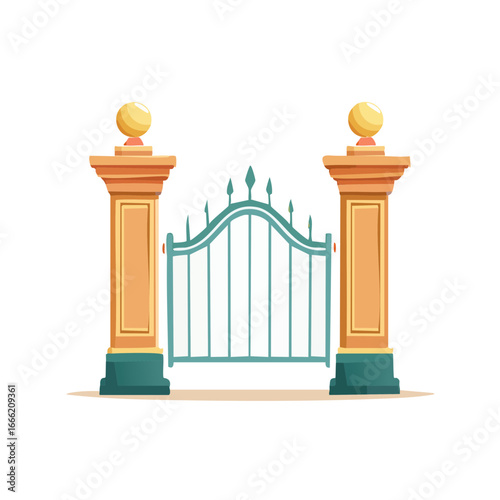 Decorative gate with columns a charming entrance vector illustration fantasy architecture whimsical design classic style garden gates entryway
