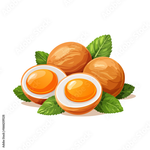 Cartoon Tea Eggs With Mint Leaves Food Still Life Vector Illustration