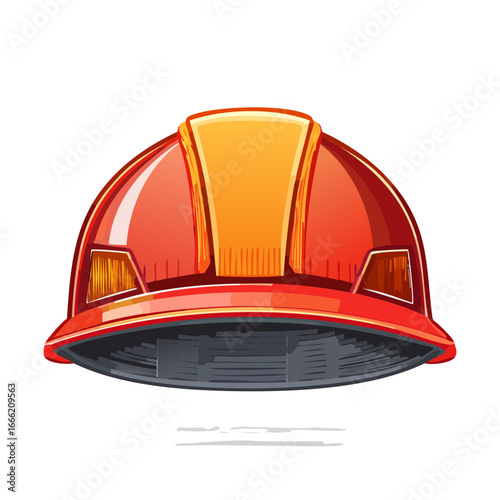 Red hard hat illustration, construction worker safety helmet, protective headgear