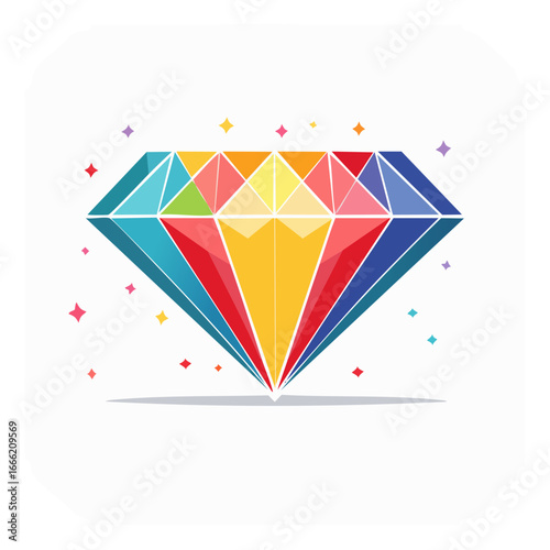 Colorful diamond illustration with facets and sparkle on white background.