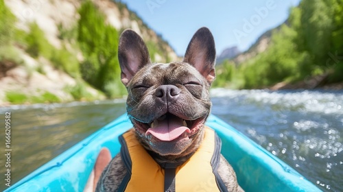 international dog day. Happy dog in a kayak enjoying a sunny river adventure.