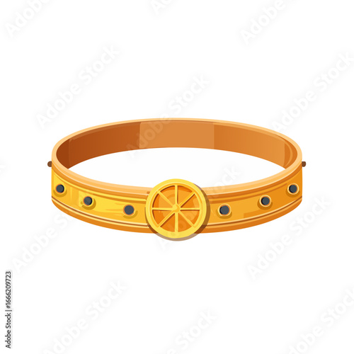Cartoon Golden Belt with Wheel Buckle and Dark Gems for Costume, Fashion, or Cosplay