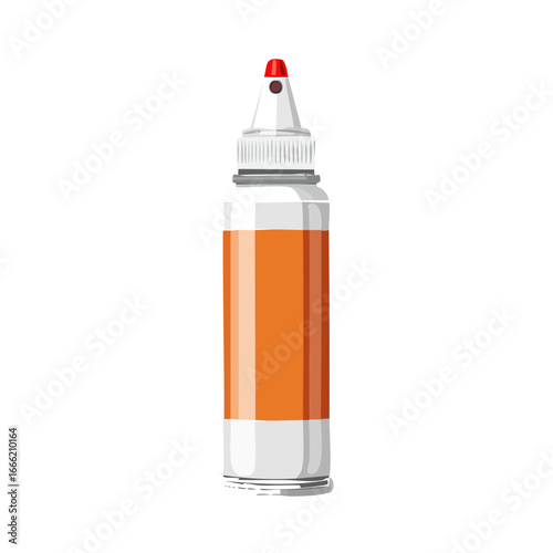 Orange ink bottle with nozzle for arts or crafts. Art supply item for studio work or DIY crafting. Orange vector graphic illustration.