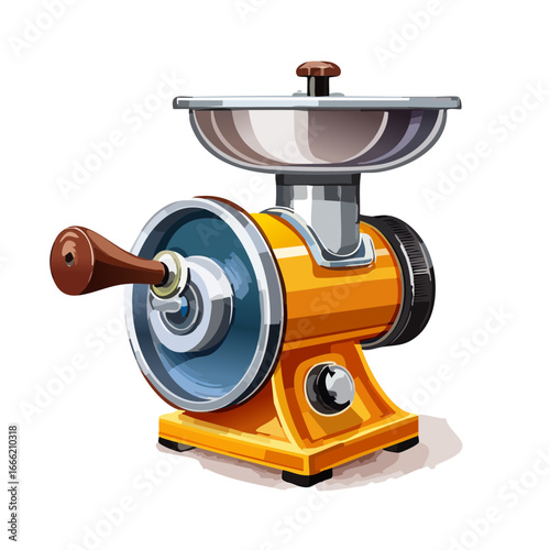 Retro orange meat grinder vector illustration vintage kitchen tool appliance