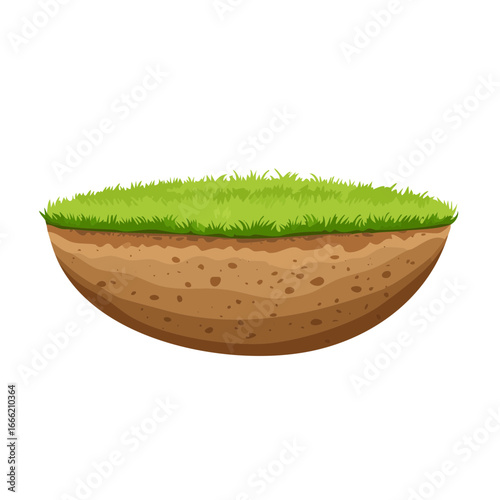 Cartoon Soil Cross Section with Grass Graphic Illustration Element Isolated