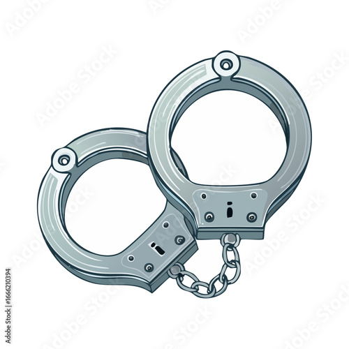 Pair of Silver Handcuffs with Chain on Black Background Symbol of Law Enforcement Security