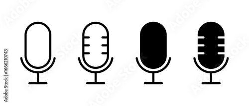 Vintage microphone icon set. Podcast mic and audio recording symbol