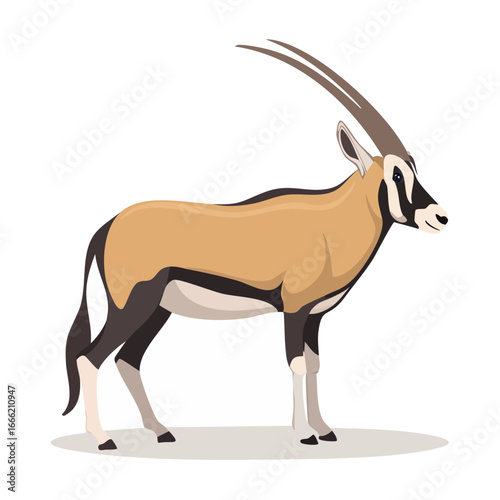 Standing Gemsbok Animal Cartoon Illustration African Wildlife Graphic Fauna Horns