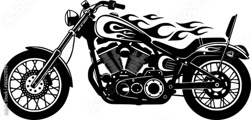Custom motorcycle silhouette with flame details chopper bike