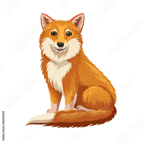 Cartoon fox illustration on black background sitting orange fur happy expression cute animal wildlife mammal forest creature design element