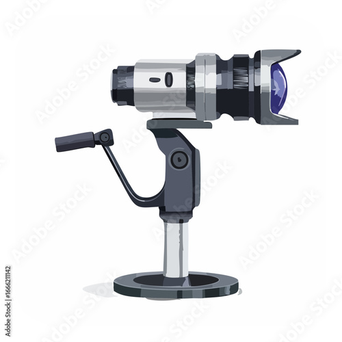 Camera, Film Camera, on a Tripod with Control Handle, Isolated on White
