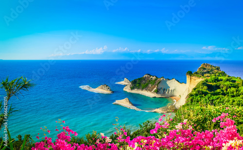 Fototapeta Naklejka Na Ścianę i Meble -  popular beaches of Corfu, scenic Cape Drastis at Corfu island Greece