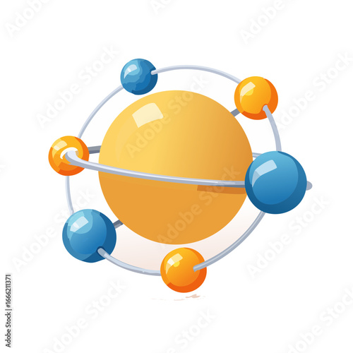 Cartoon planet illustration orbiting spheres technology science astronomy model