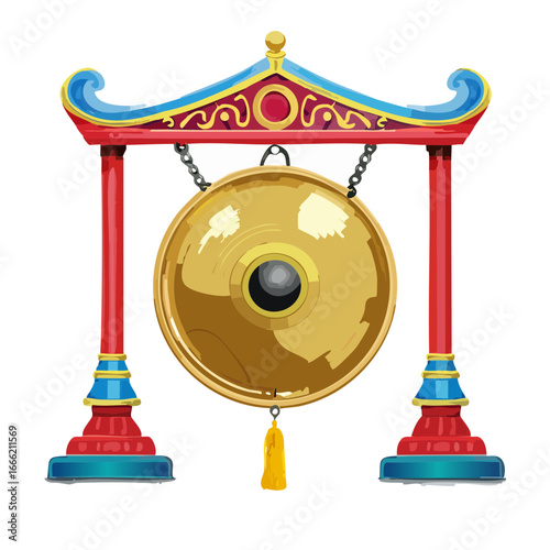 Golden Gong Illustration Asian Culture Musical Instrument Decoration Hanging