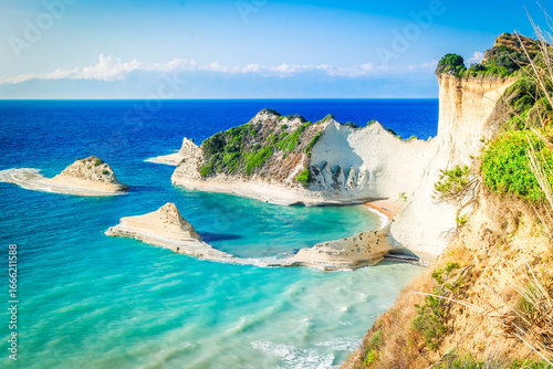 Fototapeta Naklejka Na Ścianę i Meble -  popular beaches of Corfu, scenic Cape Drastis at Corfu island Greece