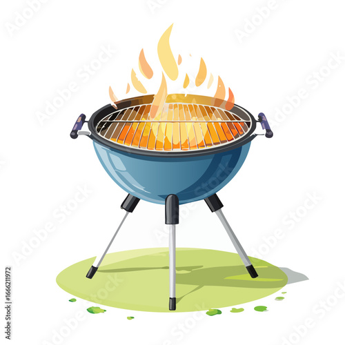 Cartoon barbecue grill with flames for outdoor cooking and summer picnics