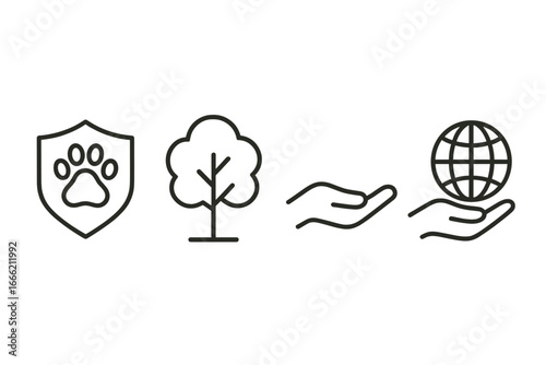 Simple icons representing wildlife conservation and environmental protection