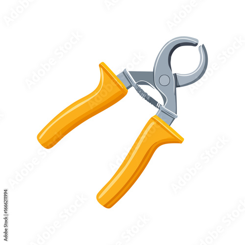 Pruning shears with yellow handles illustration for gardening or yard work projects on black background.