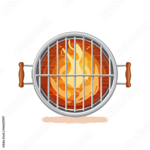 Animated BBQ grill with hot flames for cooking outdoors or at a party