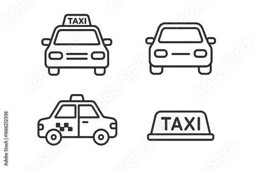 Icon set of taxi and car designs with taxi sign