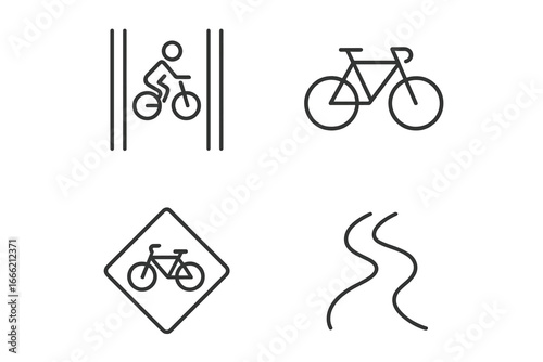 Minimalist bicycle icons and road sign illustrations