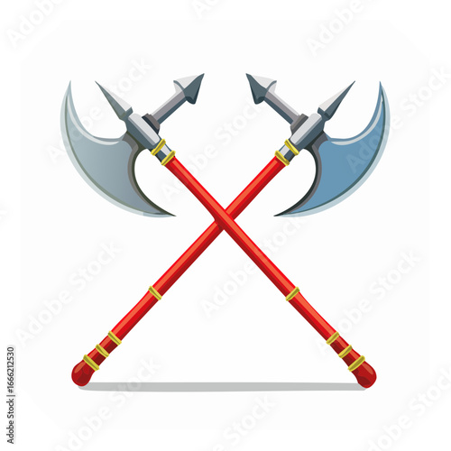 Crossed Halberds Medieval Weapons Cartoon Style Illustration Decorative Crossed Spears Vector