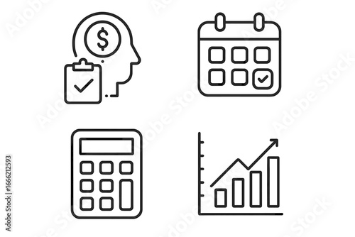 Financial planning: budget calculations and progress tracking icons