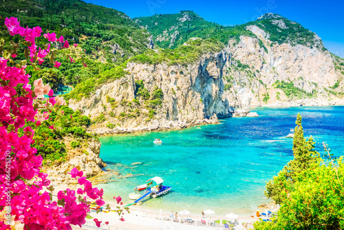 Fototapeta Naklejka Na Ścianę i Meble -  Amazinf beaches of Corfu, Paleokastritsa beach bay on Corfu island, Greece