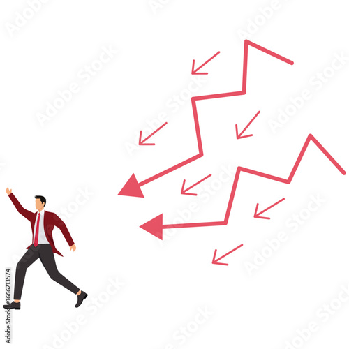 Businessman Escaping Economic Downfall Arrow