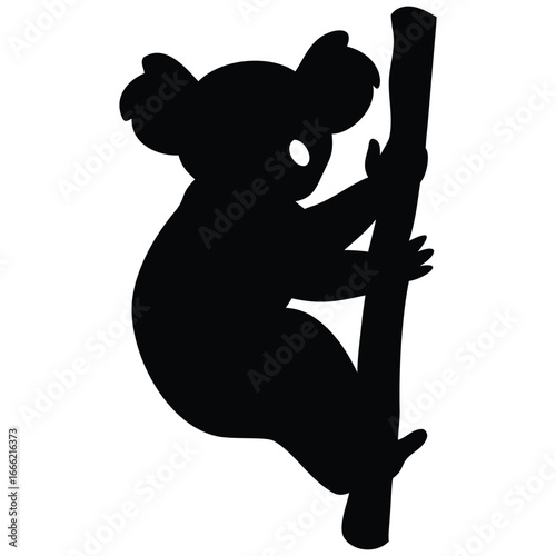 Silhouette of a koala clinging to a tree branch