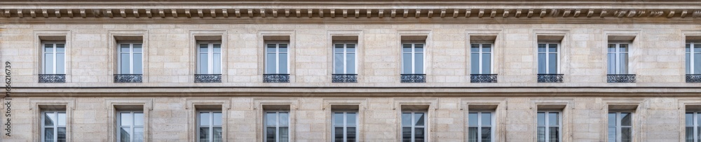 Fototapeta premium Neoclassical facade exuding timeless elegance, symmetrical stone architecture, evoking Bastille Day celebrations and European Heritage Days
