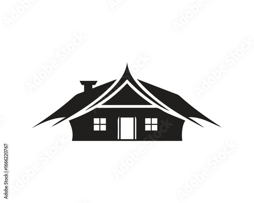 Stylized Black Silhouette of a House with a Steep Roof and Chimney home building