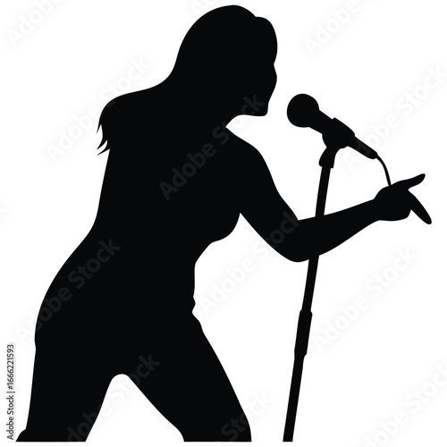 Female singer with microphone silhouette.