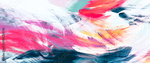 Bright artistic splashes. Abstract pink, grey and white paint pattern. Dynami...