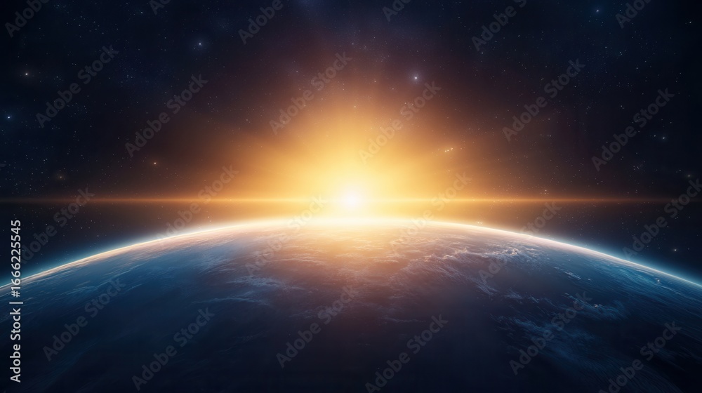 Fototapeta premium wold ozone day. A breathtaking sunrise over Earth from space.