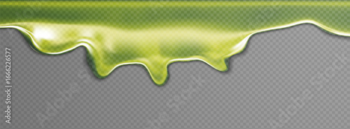 Green slime drip with 3D liquid goo effects and Halloween mucus textures. Toxic radioactive splatters or zombie paint splashes for isolated backgrounds. Seamless sticky patterns or phlegm jelly shape.