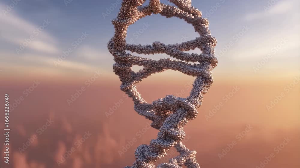 Rotating dna double helix structure at sunset