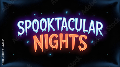 Spooktacular Nights neon sign with stars for Halloween celebrations and themed events