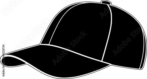 Black and white baseball cap with curved brim provides sun protection