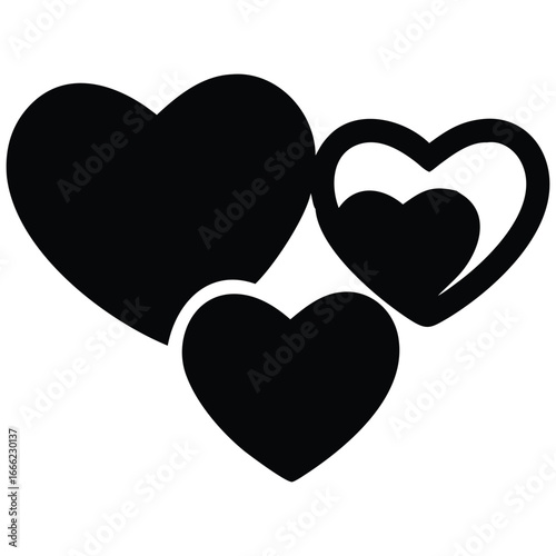Three black heart shapes, representing love, affection, and emotional connection.