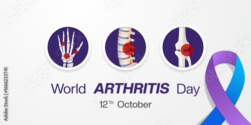 12 th October is World Arthritis Day. Hand bone, spine and more. Great for posters, banners and social media. White background.