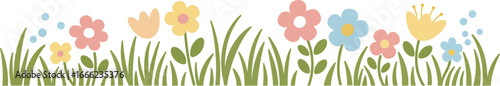 Spring Floral Border – Pastel Flowers and Grass Vector for Seasonal and Decorative Design