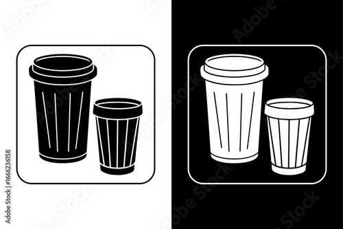 Flat Zero Waste Icons – Compost Bin, Cup in Minimal Outline Style.
